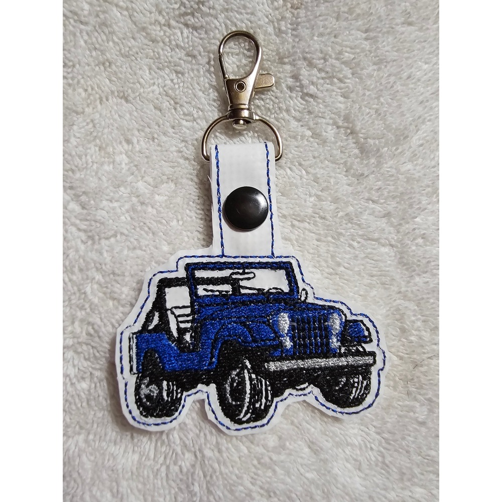 Jeep Keychain Embroidered Car Keyring‎ Blue Off Road Vehicle Charm